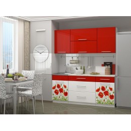Кухня МДФ 1800 с фотопечатью Маки красные